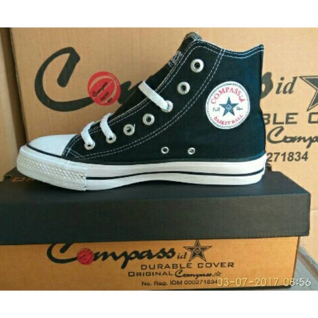 Sepatu compass tinggi hitam putih sekolah cwe cwo ori