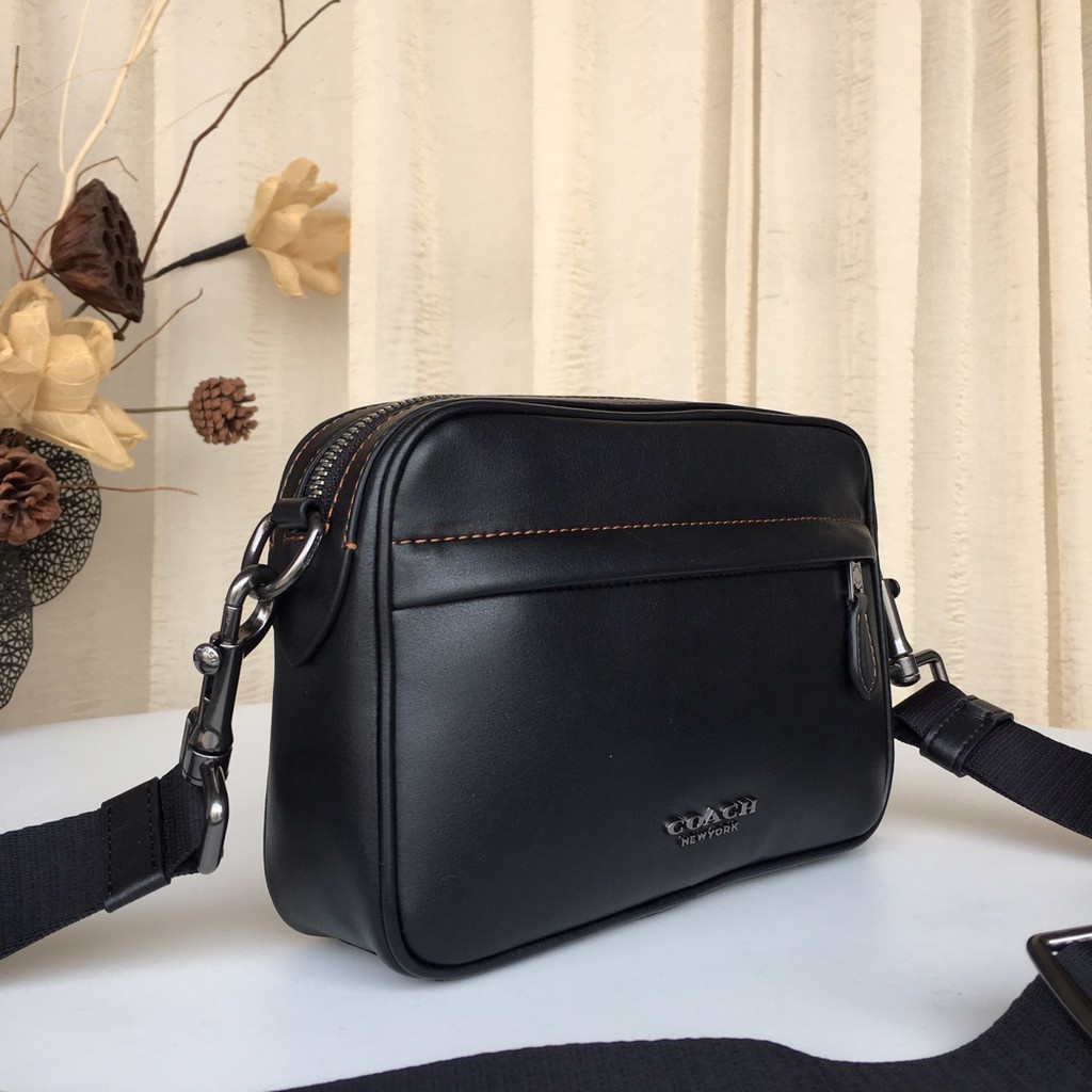 TAS BAG MEN PRIA SELEMPANG GRAHAM LEATHER CROSSBODY BLACK PLAIN 39946