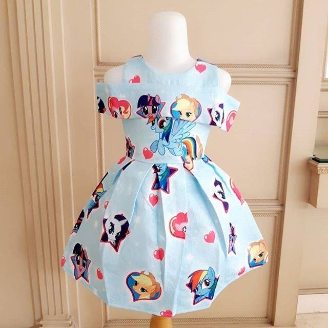 Ga2682 Little Pony Star Sabrina Dress Pesta Kuda Poni Anak Import Gaun Little Pony Biru Pink