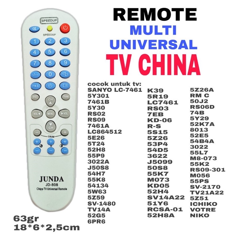 Junda remote multi universal khusus tv tabung cina junda rm 808