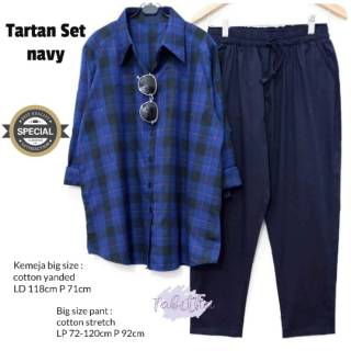  Tartan  Set Setelan Celana  Wanita Jumbo  Baju Kerja Big Size 