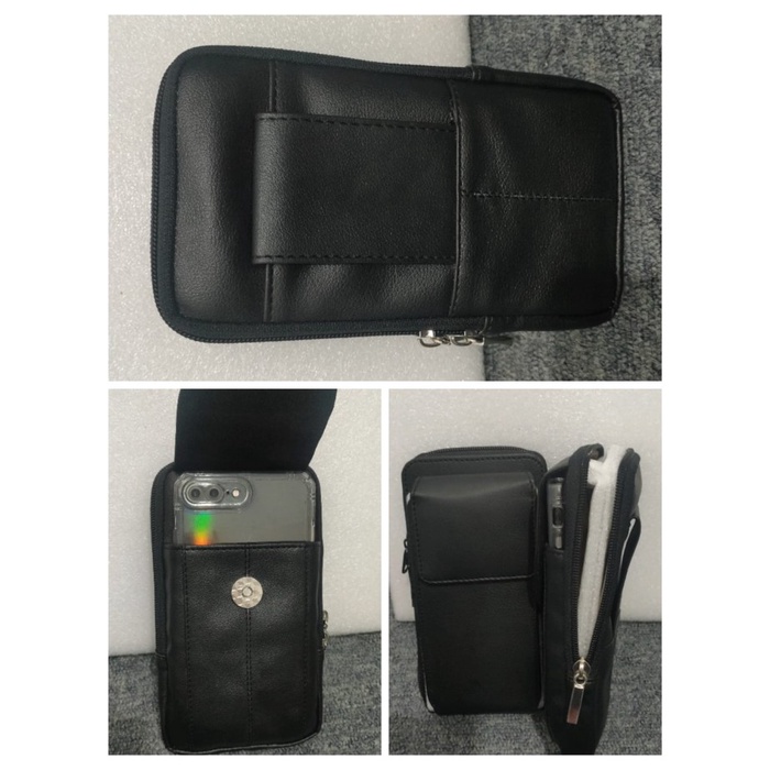TAS HP PINGGANG PRIA BAHAN KULIT DAN LC DOUBLE SARUNG HP PINGGANG UKURAN 6-7 INCH SARUNG HP