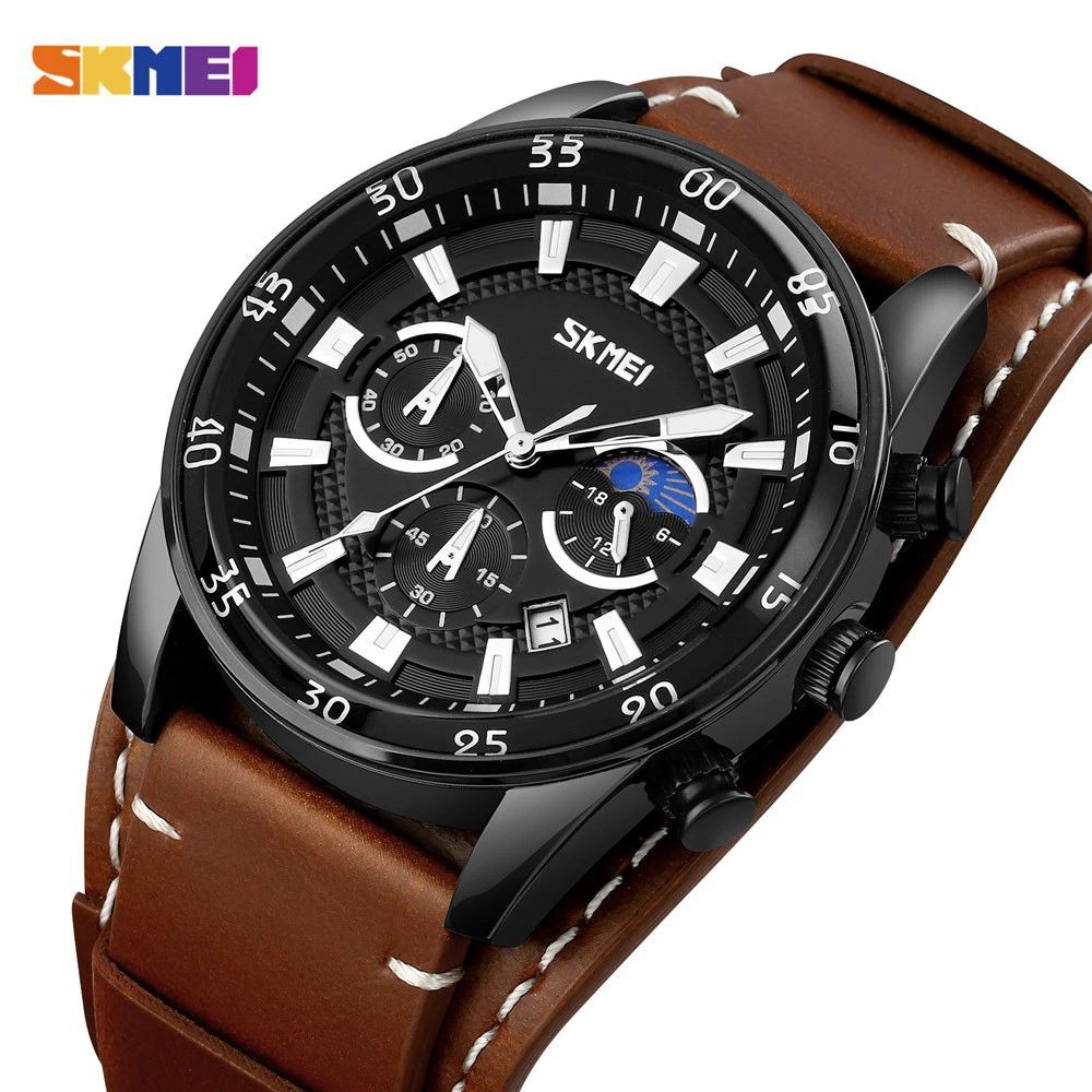 SKMEI 9249 Jam Tangan Pria Analog Chronograph Casual Quartz Tali Kulit WATCHKITE WKOS