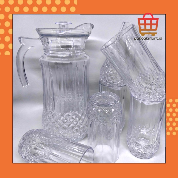 teko set kristal/ pitcher set/ gelas set/ water jug Capadimonte set 6P TERLARIS