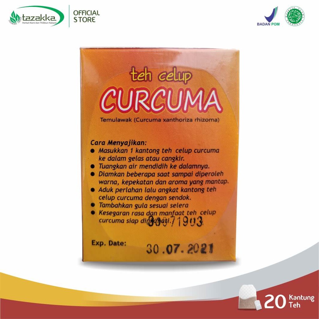 Teh Celup Curcuma Temulawak Minuman Kesehatan Obat Asam Lambung Herbal Tazakka 20 Kantung.