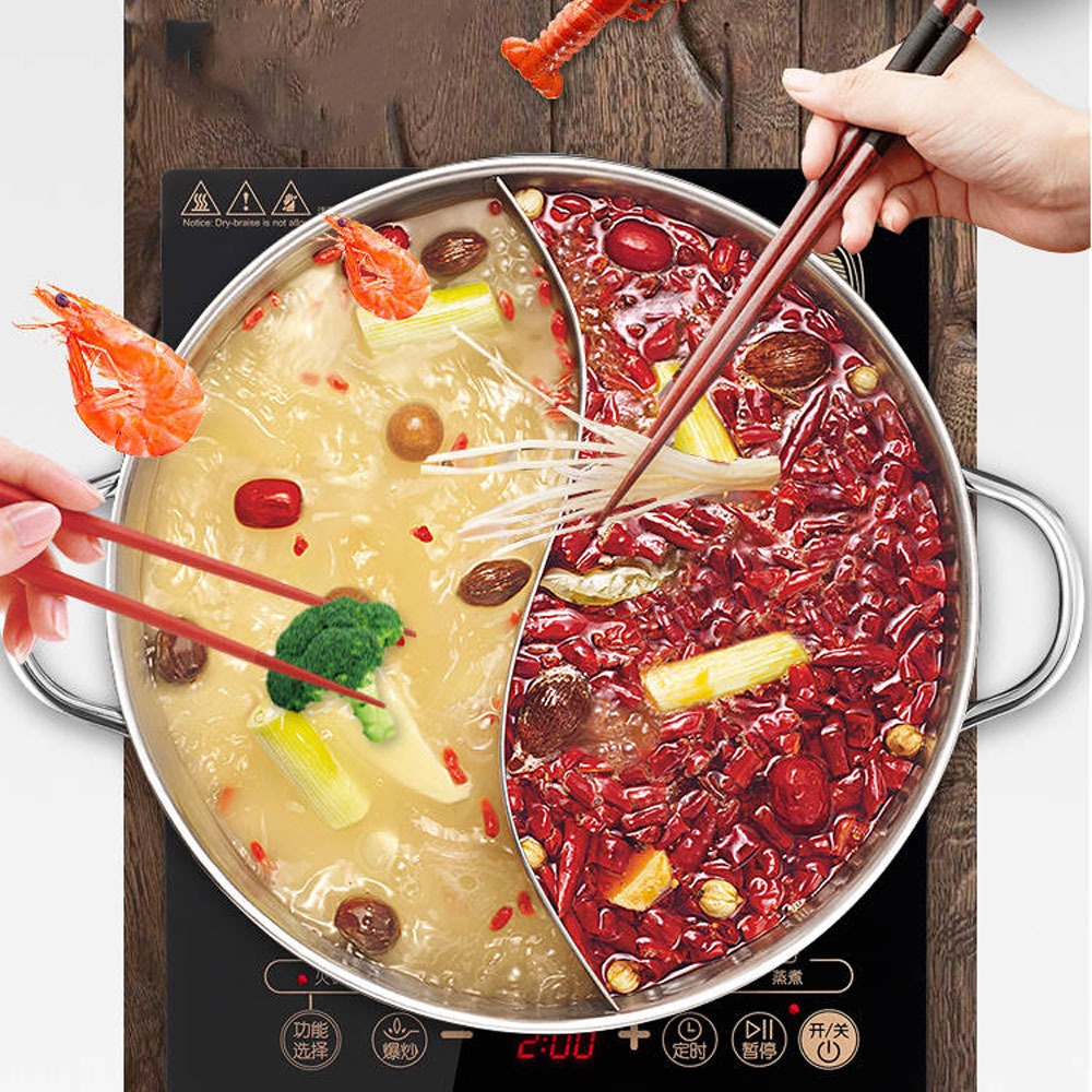 Panci Suki Dual Sup dua wadah Duck Hot Pot Masak Stewing Two Flavor Pot Stainless Steel 28CM - Silver