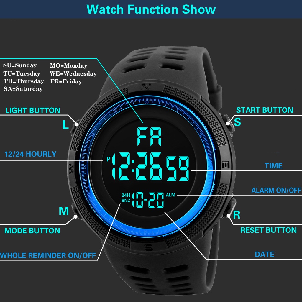 Jam Tangan Pria Digital Tali Rubber Anti Air/Jam Tangan Pria Digital Strap Rubber  Water Resistant