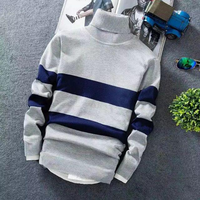 LULUSTORE.CO.ID - SWEATER RAJUT KERAH TINGGI GARIS GARIS 12 GET BAHAN HALUS & TEBAL-Grey