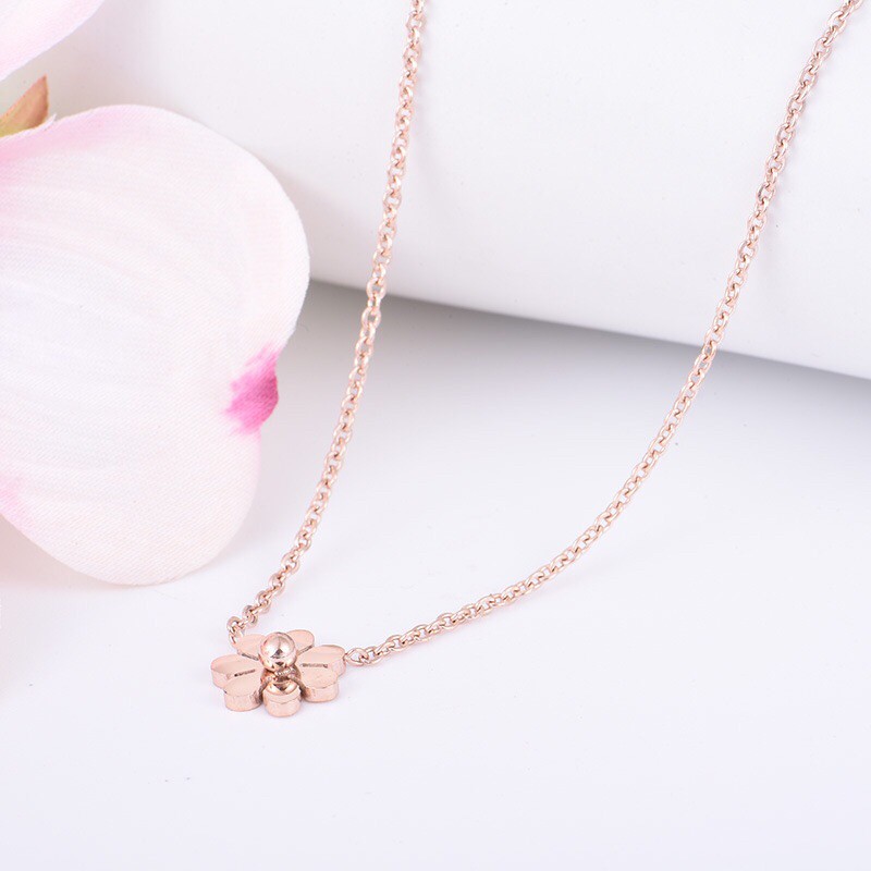 256# Kalung Wanita titanium lapis emas 18k model Tumbungan Bunga Kecil rosegold-5
