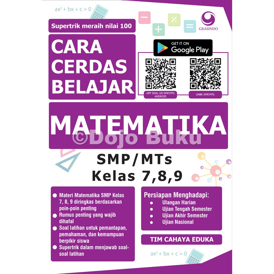 Cara Cerdas Belajar Matematika Smp Mts Kelas 7 8 9 Tim Cahaya