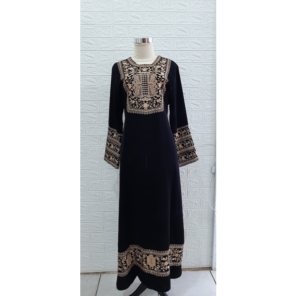 Baju Gamis Khas Aceh Motif Bordir Pintu Aceh Gold