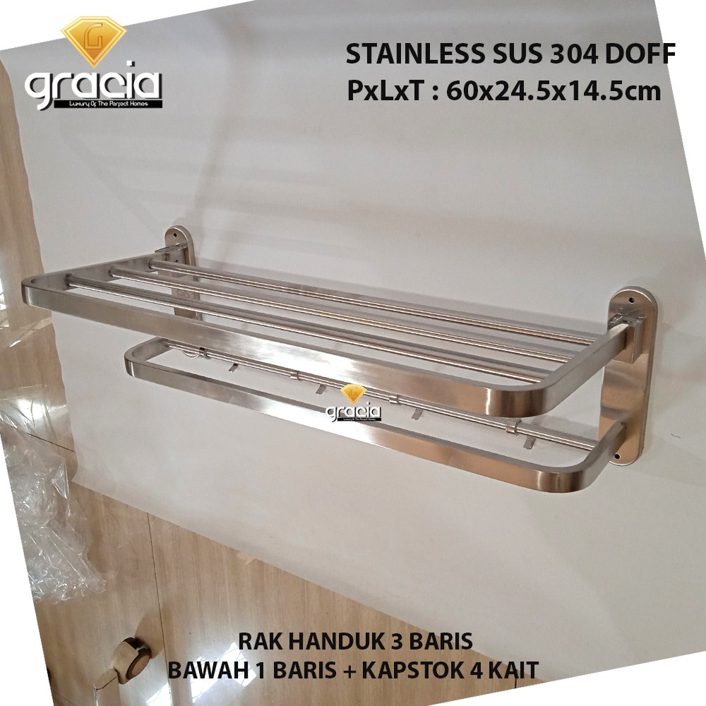 Rak Handuk / Gantungan Baju Handuk Stainless Steel SUS 304 Original 4 Baris