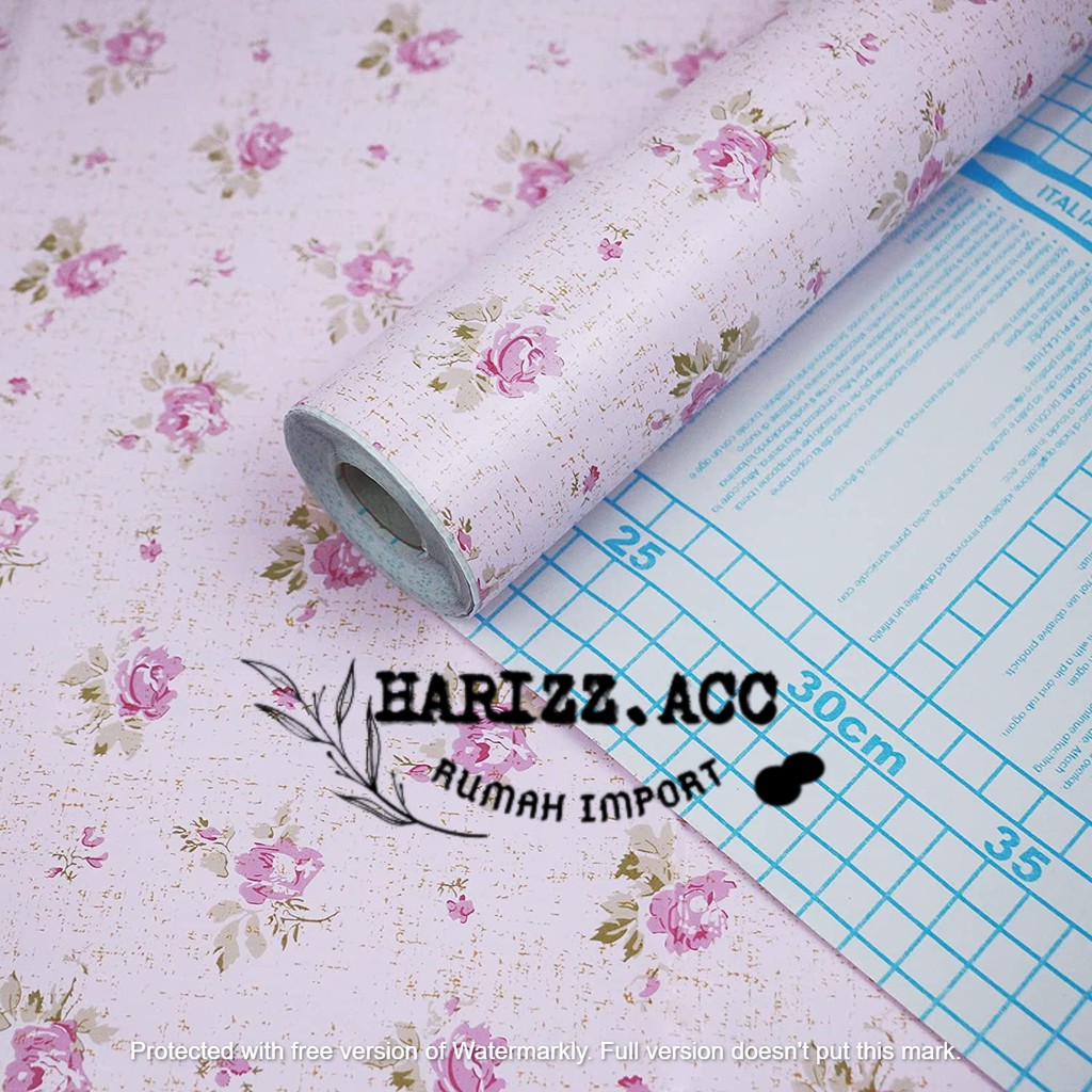 Wallpaper stiker dinding motif bunga kecil dasar pink