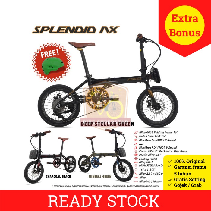 Sepeda Lipat 16 Inch Pacific Splendid AX Alloy 9 Speed Cakram