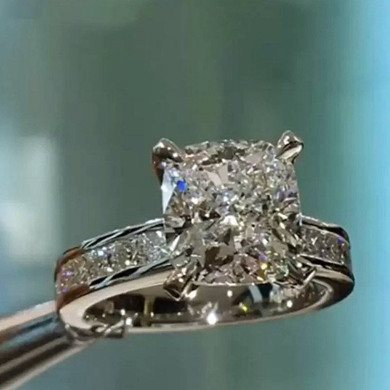 Cincin Pernikahanpertunangan Hias Cubic Zirconia Bentuk Persegi Gaya Simpleeleganputri Untuk Wanita