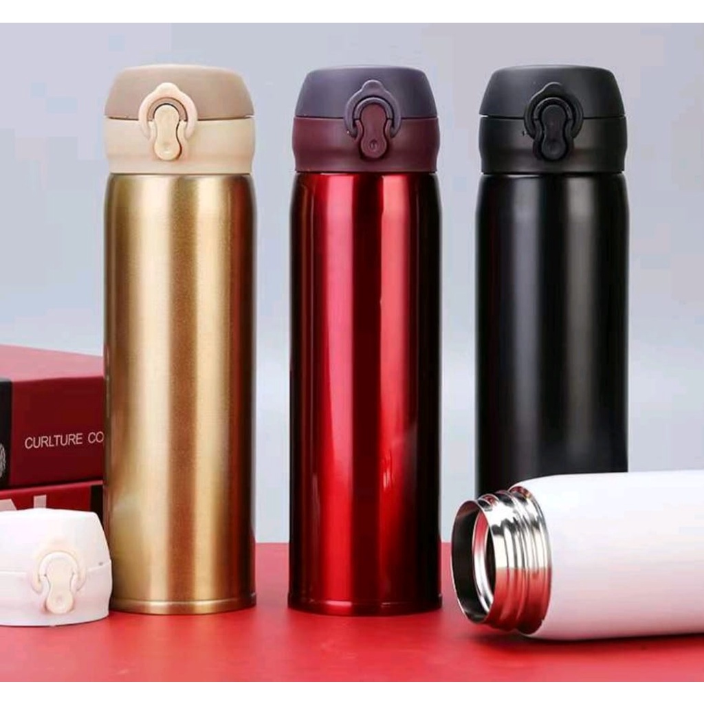 Termos Air Panas 500ml Model kancing stainless Steel / Thermos Kecil Termos Mini Vacuum Clip On Bahan Stenlis Anti Karat / Tumbler stenlis Air Panas Dan Dingin Kuat Tahan Lama / Termos Model Kancing Smart Lock Opener Tahan 24 Jam