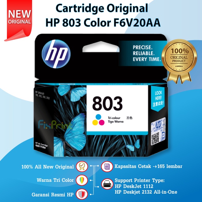 Cartridge HP 803 Tri-Colour Original Color Ink Catridge F6V20AA Katrid Tinta Warna Printer 1111 1112