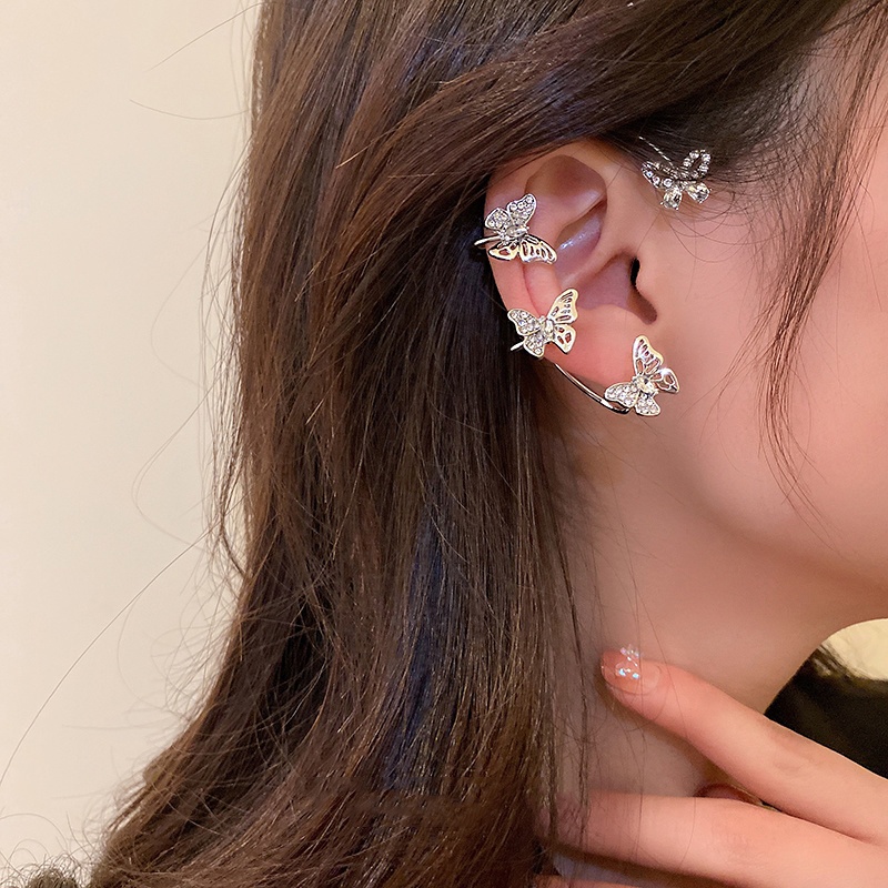 Anting Klip Tanpa Tindik Desain Kupu-Kupu Hias Zircon Untuk Wanita