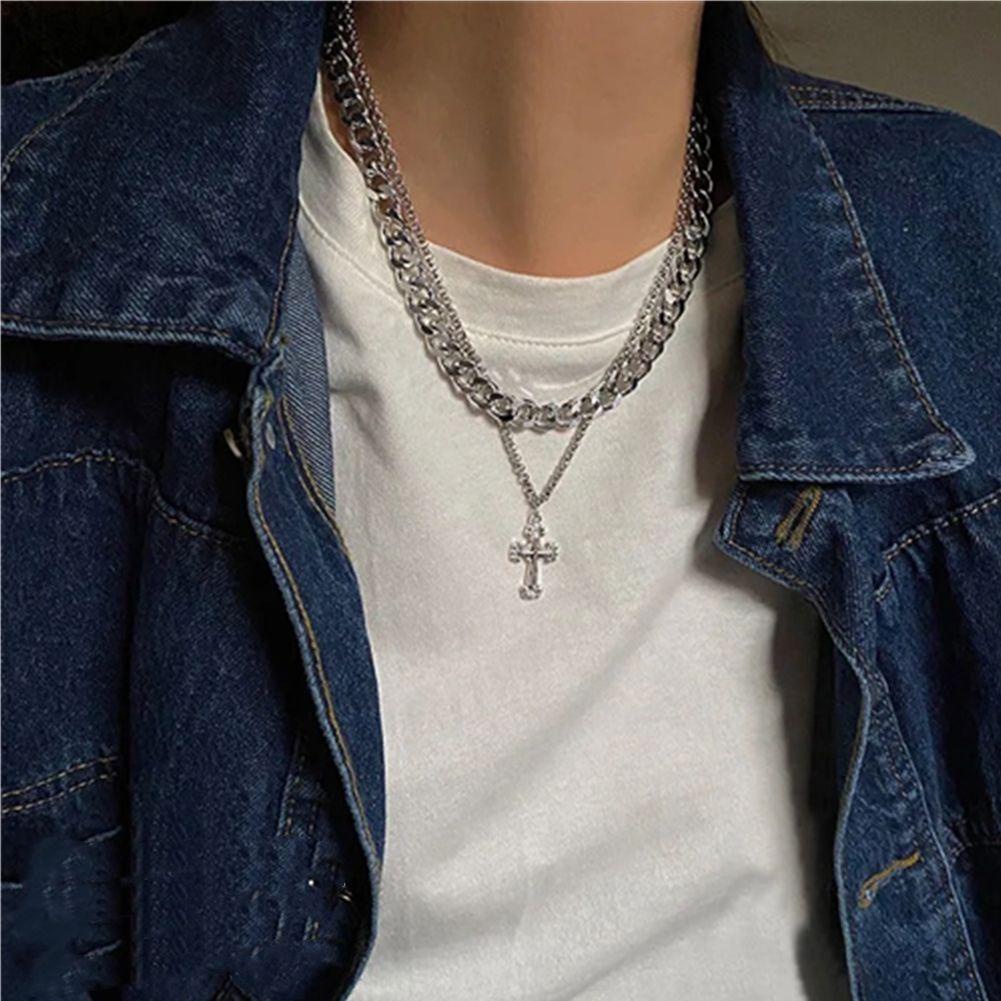 Kalung Liontin Salib Model Lapis Ganda Gaya Vintage Hip-hop Untuk Pria Dan Wanita