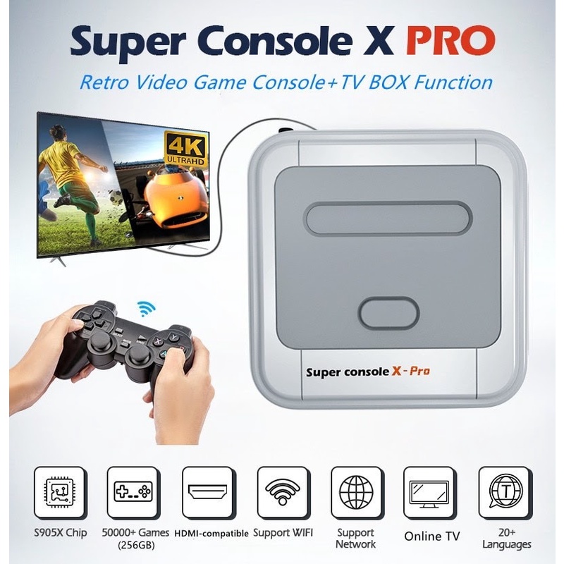 Super Console X-PRO 64/256GB - Retro Game Console Built-in 30000/50000 Games - Game Konsol Portabel dan Android Box 2-in-1