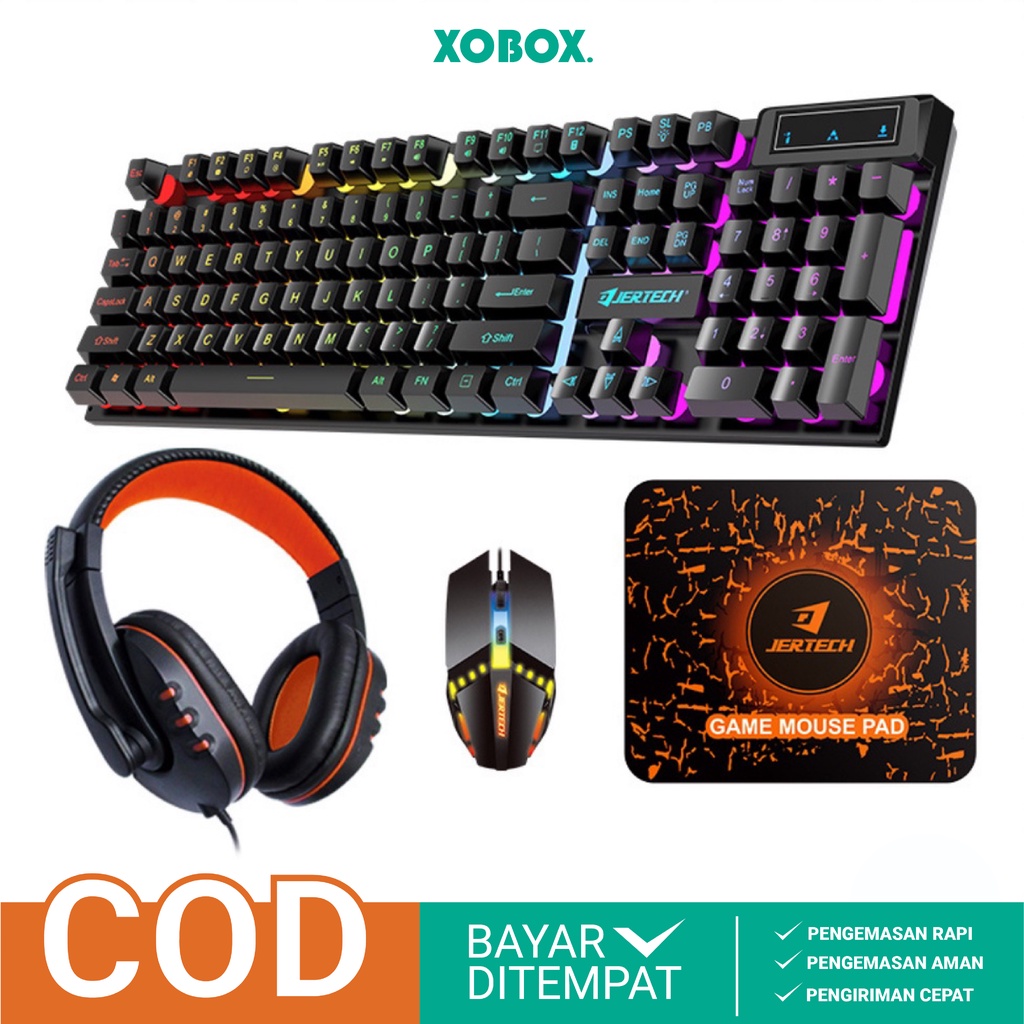 Paket 1 Set Keyboard Headset Mouse Gaming CT4-01 Lampu LED RGB Support All Windows -XOBOX