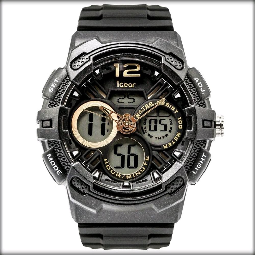 Laris IGEAR ORIGINAL i65-1938 Black RG Mens Watch Doubletime Rubber Strap Berkualitas