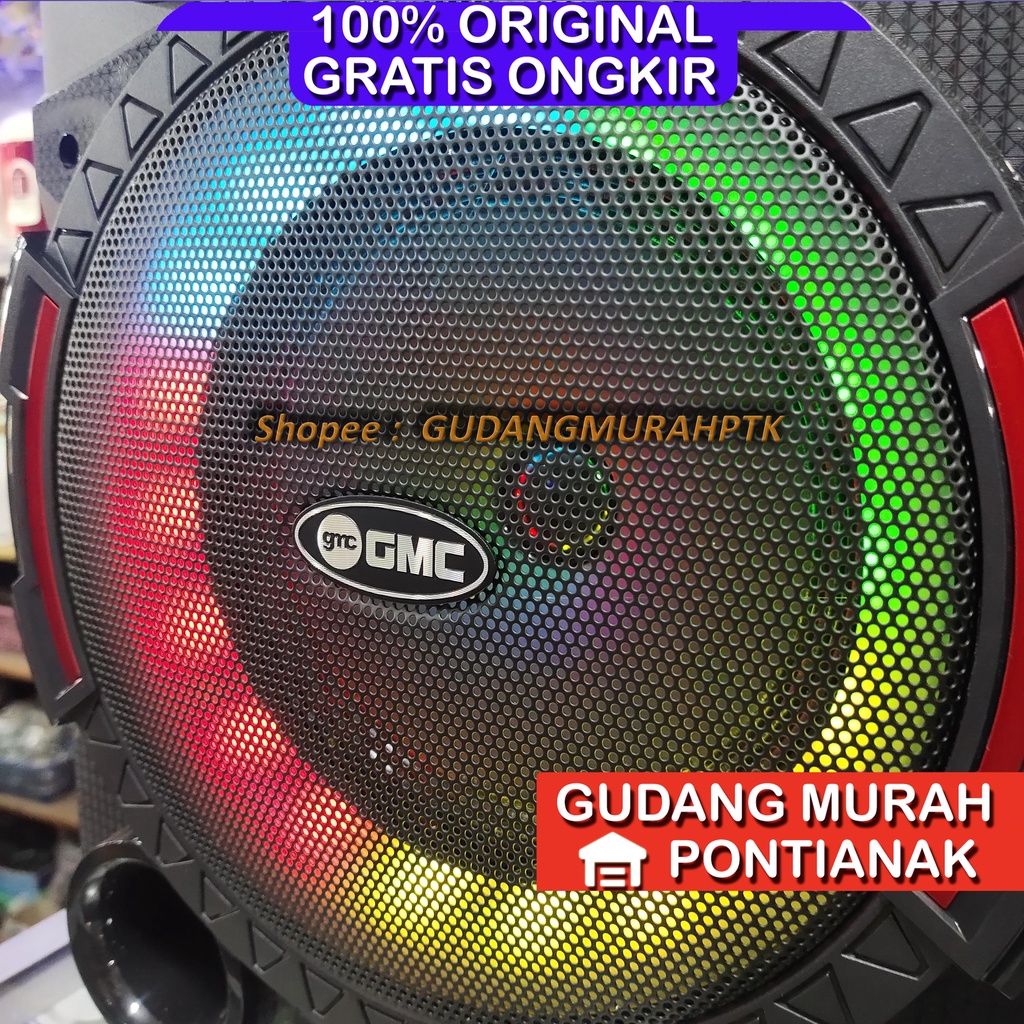 Speaker Portable Bluetooth GMC 897T bonus 2 mic Wireless salon charge Suara Mantap Nyaring Troli roda Troly