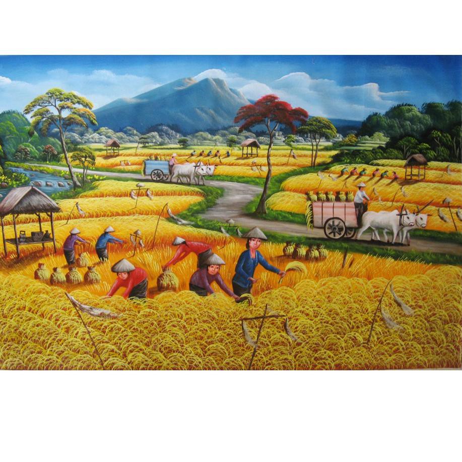 Pqd 84 Repro Digital Lukisan Padi Sawah Beras Panen Harvest