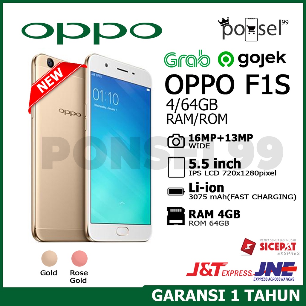HP OPPO F1S RAM 4/64GB GARANSI 1 TAHUN FULLSET NEW