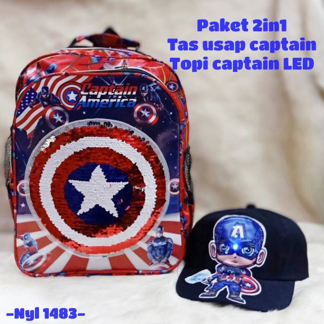 Tas anak usap superhero free topi led