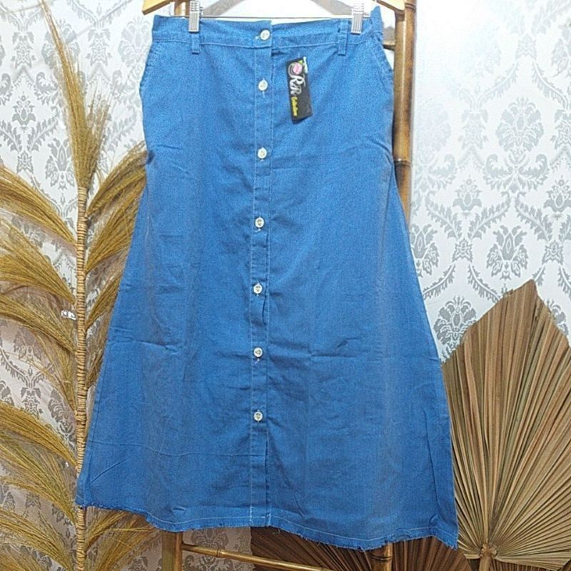 ROK PANJANG GISCA KANCING DEPAN// ROK BUTON MURAH// ROK RAWIS CANTIK-Denim