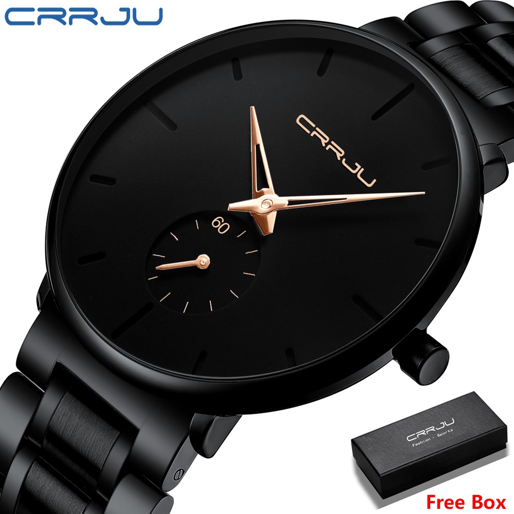 Jam Tangan Pria Sangat tipis CRRJU 100% Original Cowok Quartz Men Watch COD Arloji Tahan air