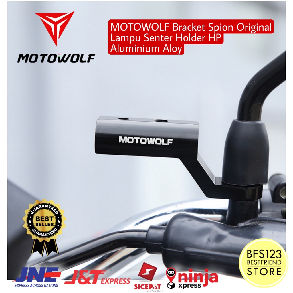 MOTOWOLF Bracket Spion Original Lampu Senter Holder HP Aluminium Aloy