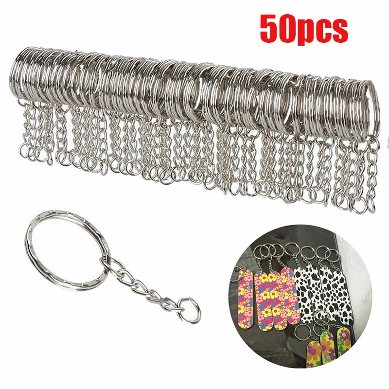 50pcs Gantungan Kunci Dengan Rantai Pendek / O Ring DIY Untuk Strap Handphone