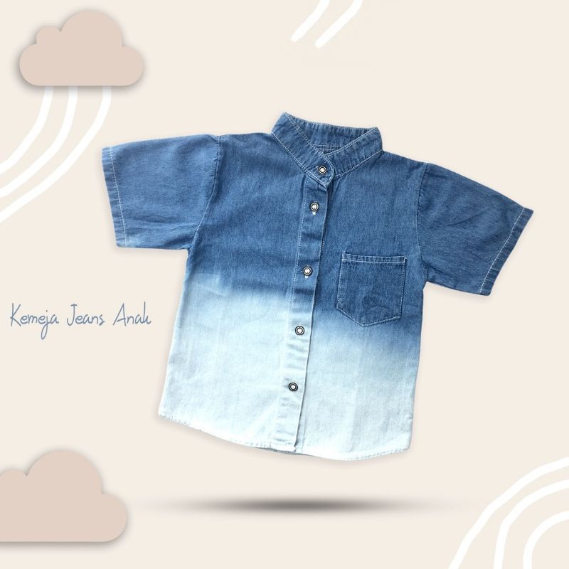 Baju Jeans Anak Laki - Laki 6 bulan - 6 tahun / Kemeja Koko Anak Jeans Gradasi KEMKO Deep Dyeing