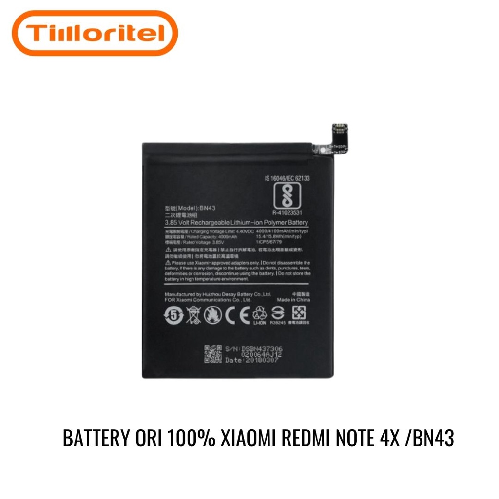 BATTERY BATRAI BATRE ORI 100% XIAOMI REDMI NOTE 4X / BN43