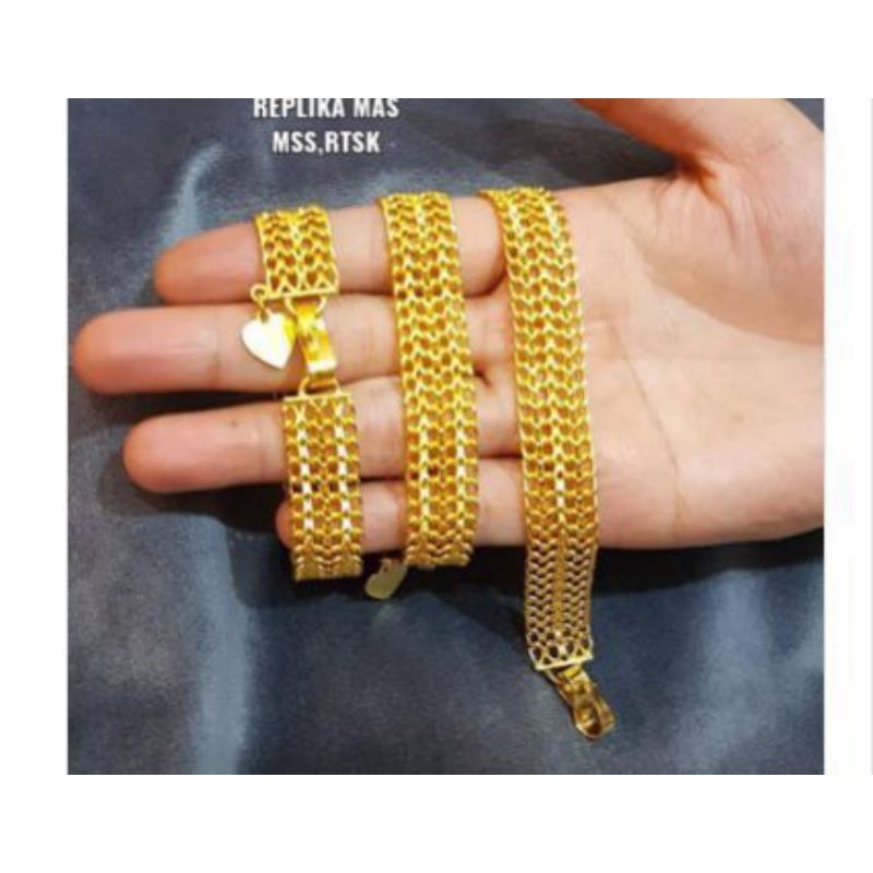 Gelang papan lebar replika emas 24 k