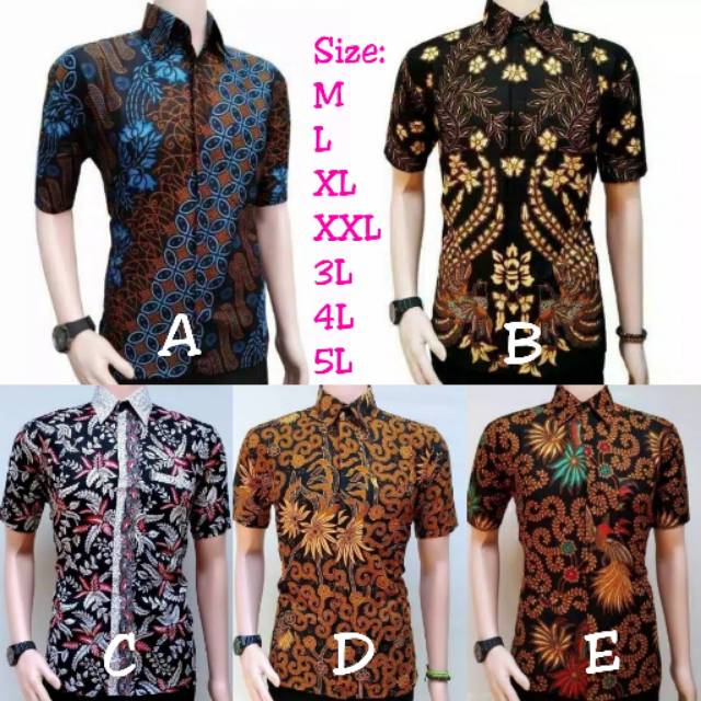 Pabrik Batik jumbo HRB0010 Kenongo Kemeja Batik pria Pendek Pekalongan Padi M L XL Sogan Tulis Halus