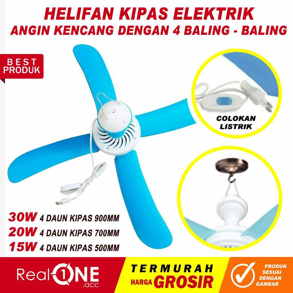 Kipas angin hellifan gantung 4 daun kipas baling angin kencang 30W 900mm 20W 700mm 15W 500mm Watt model colokan listrik - realoneacc