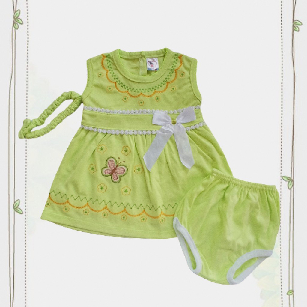 Setelan Baju Bayi Perempuan | Dress Pendek Bayi Kupu Pita | Dress Bayi 0-8 Bln