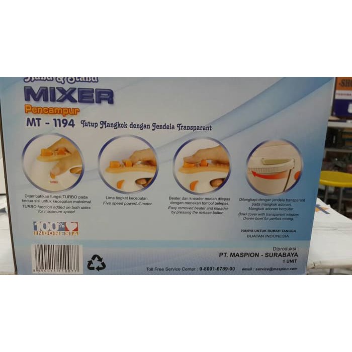 Maspion mixer com MT1194  hand stand mixer MT 1194 200 watt