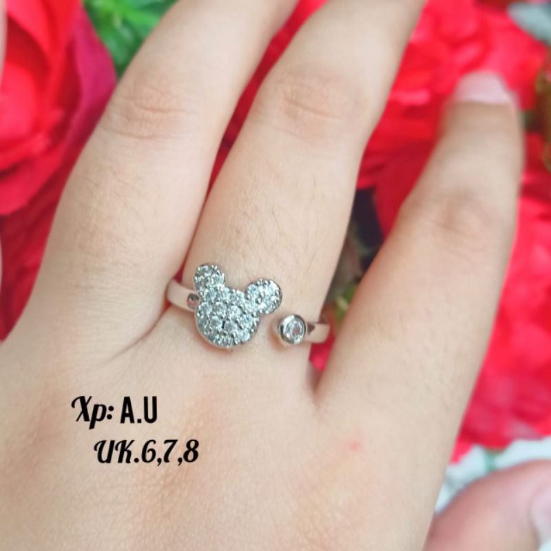 Cincin Dewasa permata Micky Fleksibel Gold&amp;Silver simple termurah,tidak Karat *COD*