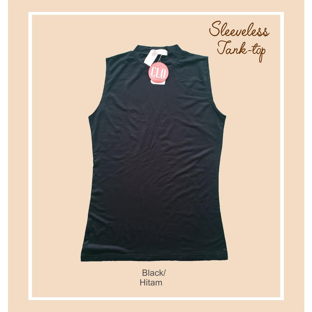 KNITCLO TURTLE NECK TANK TOP WANITA Sleeveless Rayon Spandex Soft-Black