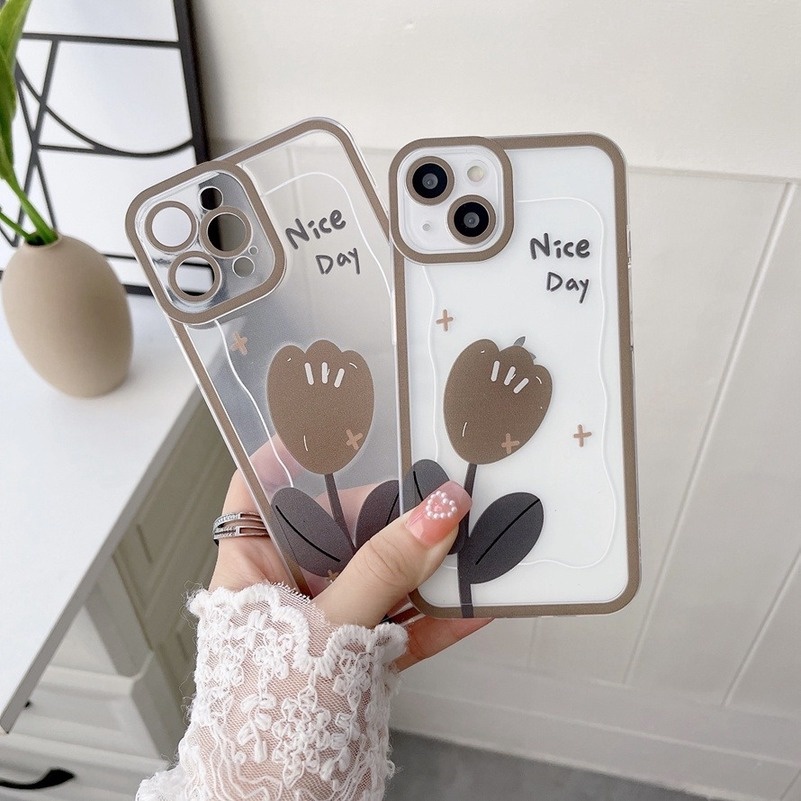 Soft Case TPU Motif Kartun Tulip Coklat Untuk OPPO A16 A16S A15 A15S A5S A3S A9 A5 A31 A53s A53 A33 A32 A74 A54 A91 A1K A7X F11 Reno 7 6 5 5K 4Z Pro Realme C25 C25Y C21Y C15 C12 C11 5 5s 5i 6i C2 C1