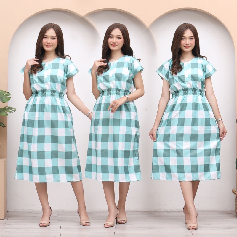 Daster Manohara karakter busui kancing 3 LD 115 CM |busui| daster katun-MANO KOTAK HIJAU