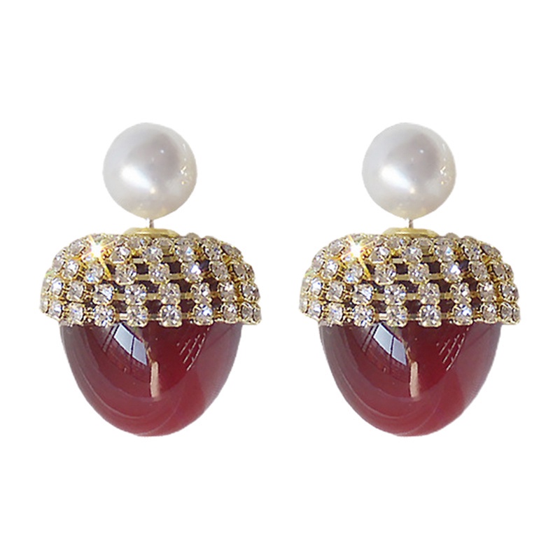 Fancyqube Anting Stud Kristal Mutiara Berlian Imitasi Model Pita Bunga Cherry Merah Untuk Wanita