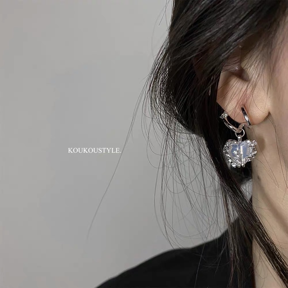 Set Anting Tusuk + Kalung Dua Lapis Liontin Hati Warna Biru Untuk Wanita