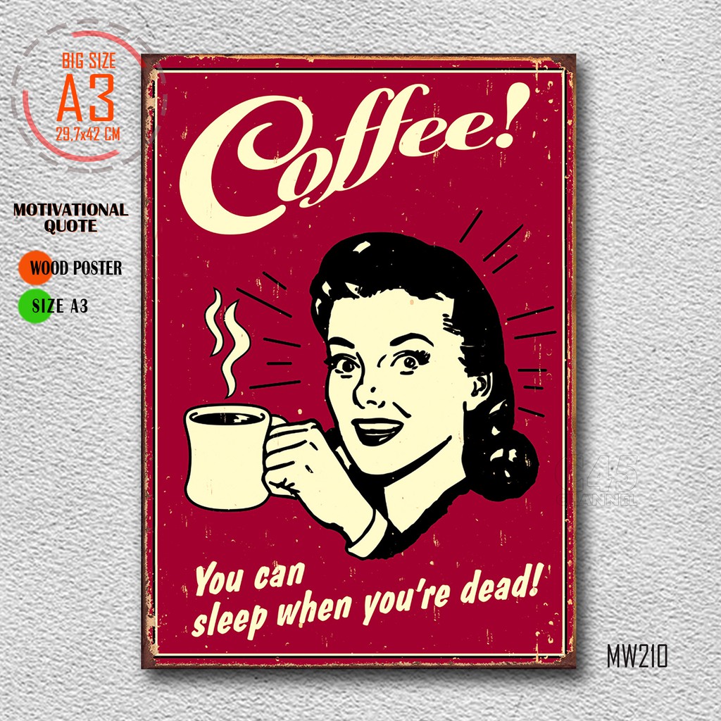 Vintage MDF Wood Poster COFFEE Dekorasi Rumah Tema Kopi Hiasan Dinding Klasik Jadul Plakat Kayu