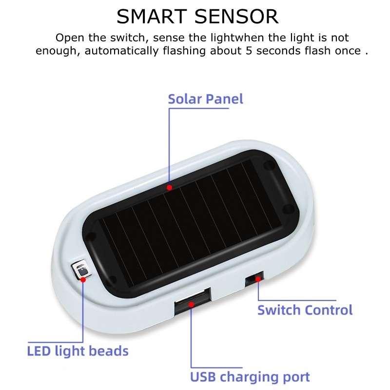 Lampu Peringatan LED Tenaga Surya Anti Maling Dengan Port Charger USB