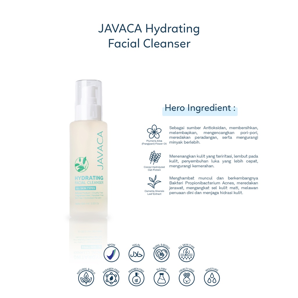 JAVACA - [BUNDLE] Moisturizing Body Wash Sabun Mandi Cair Meredakan Eksim Menghilangkan Bau Matcha Menyegarkan + Hydrating Facial Cleanser Pencuci Muka Mild Cocoyl Hydrolyzed Oat Protein BPOM HALAL Melembabkan Menghidrasi